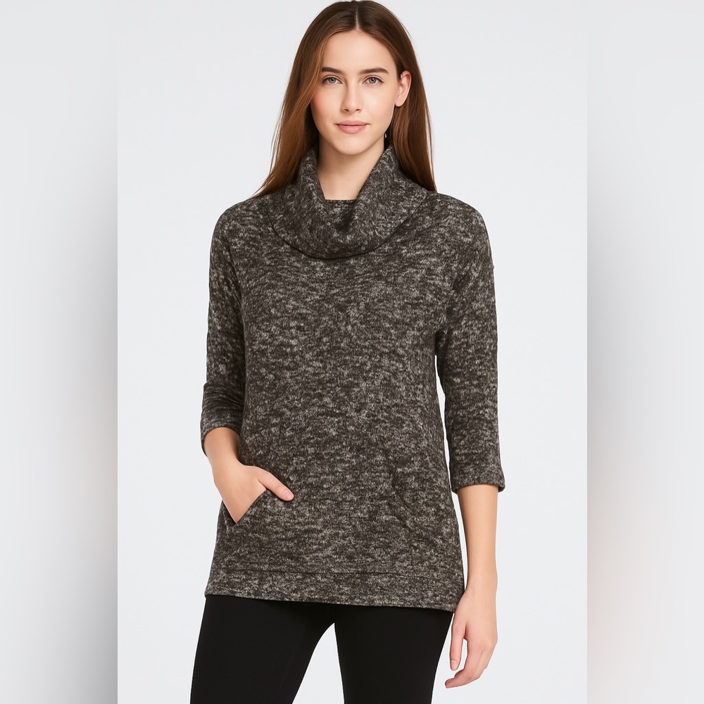 VTG J. Crew Wool Blend Chocolate Brown Marled Turtleneck Knit Sweater, XXS